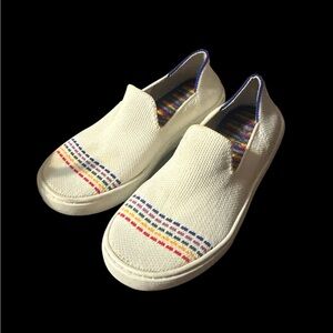 Rothy's Cream Kids Sneakers with Colorful Stripes